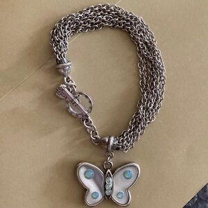 BRIGHTON vintage‎ multi strand silver and blue stone butterfly pendant bracelet